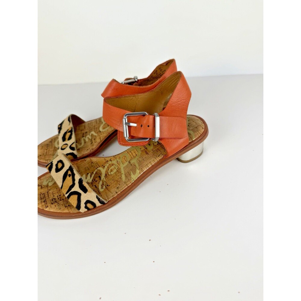 Sam Edelman Trina Sandals Leopard Print Mandarin Orange Cork Block Heel 6M - Picture 7 of 16